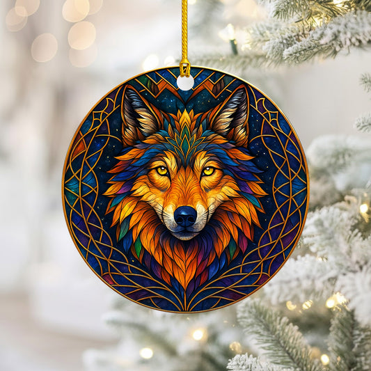 Fire Wolf - Vibrant Stained Glass Spirit Animal - Unique Christmas Gift Decor Flat Acrylic
