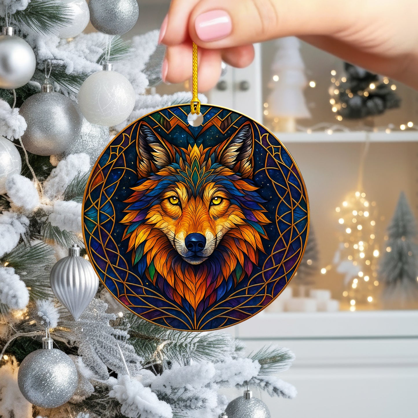 Fire Wolf - Vibrant Stained Glass Spirit Animal - Unique Christmas Gift Decor Flat Acrylic