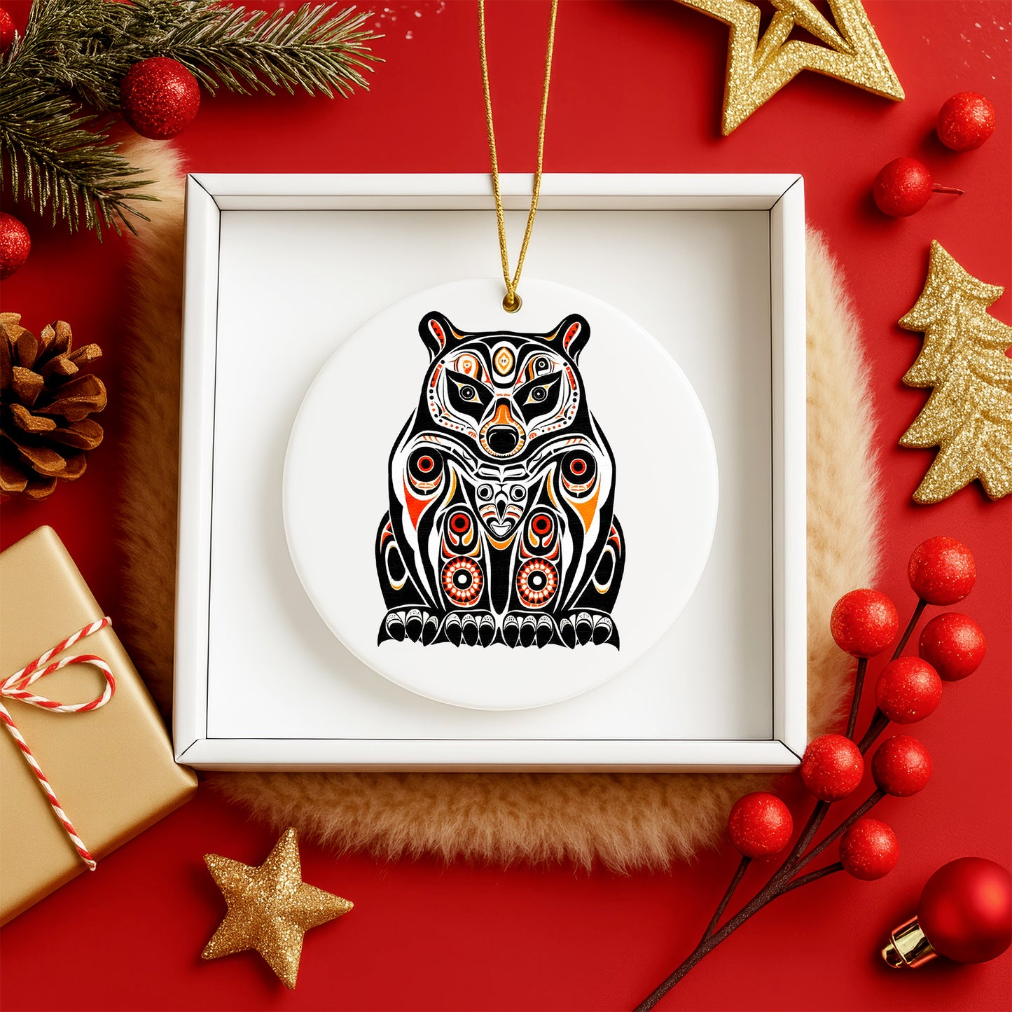 Native Bear Ceramic Ornament - Handcrafted Indigenous Art - Unique Holiday Decor