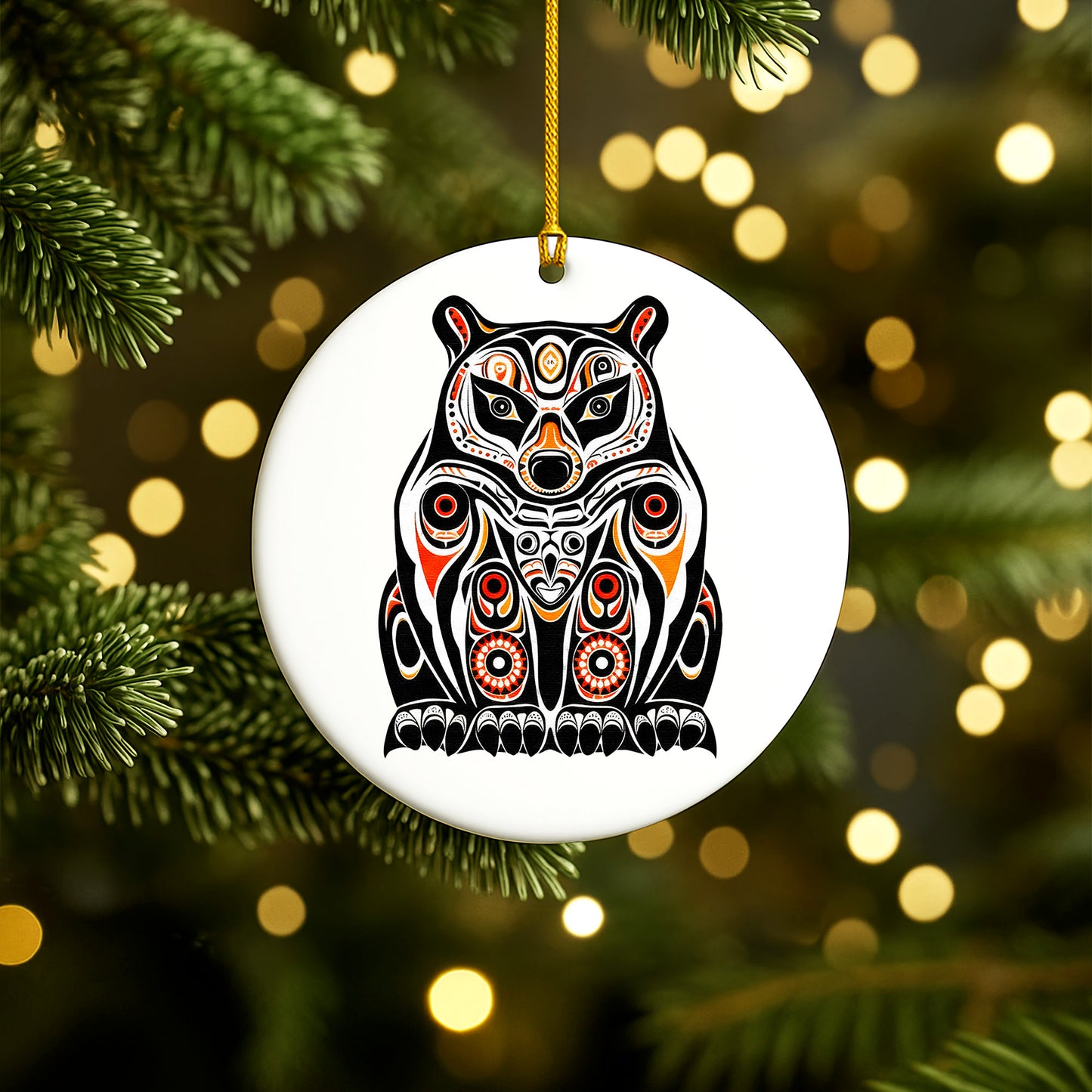 Native Bear Ceramic Ornament - Handcrafted Indigenous Art - Unique Holiday Decor