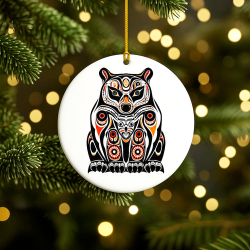 Native Bear Ceramic Ornament - Handcrafted Indigenous Art - Unique Holiday Decor
