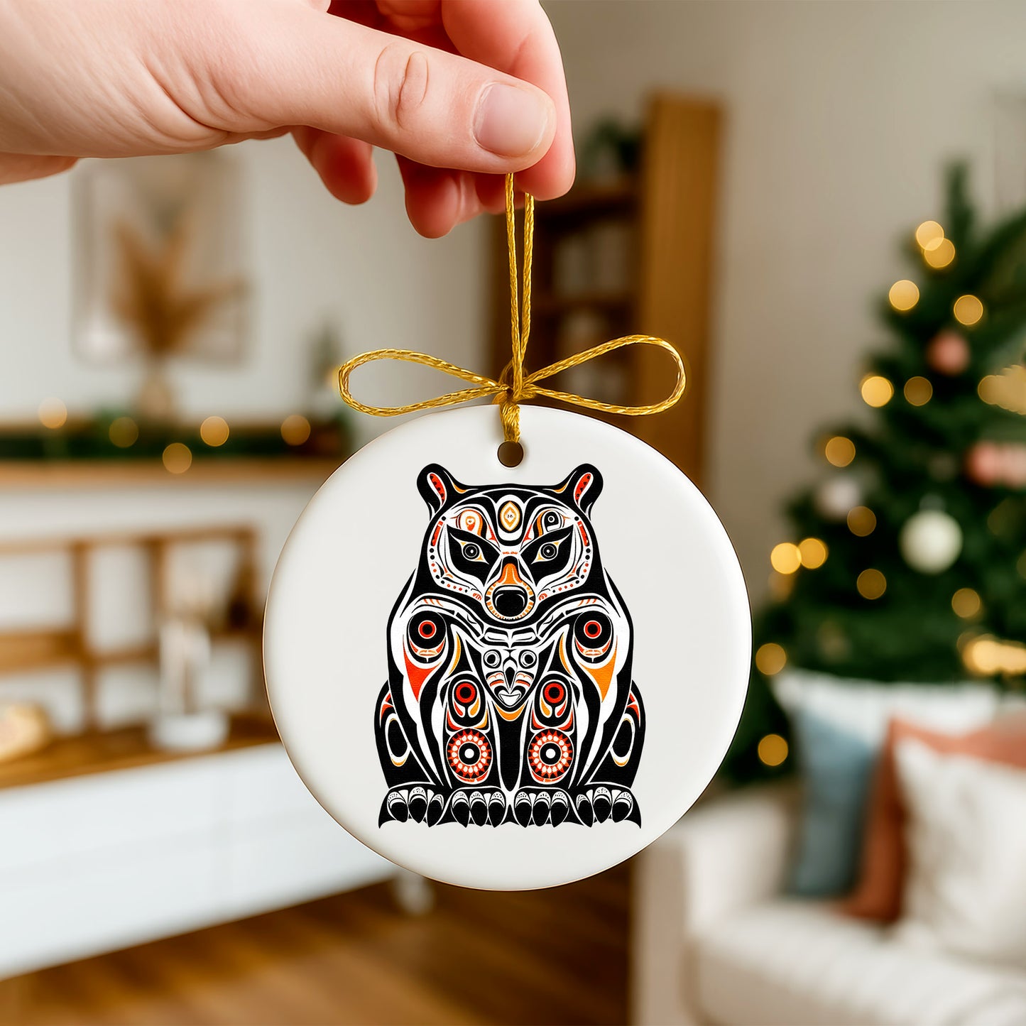 Native Bear Ceramic Ornament - Handcrafted Indigenous Art - Unique Holiday Decor