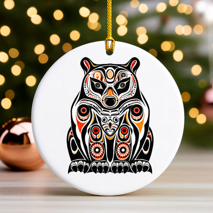 Native Bear Ceramic Ornament - Handcrafted Indigenous Art - Unique Holiday Decor