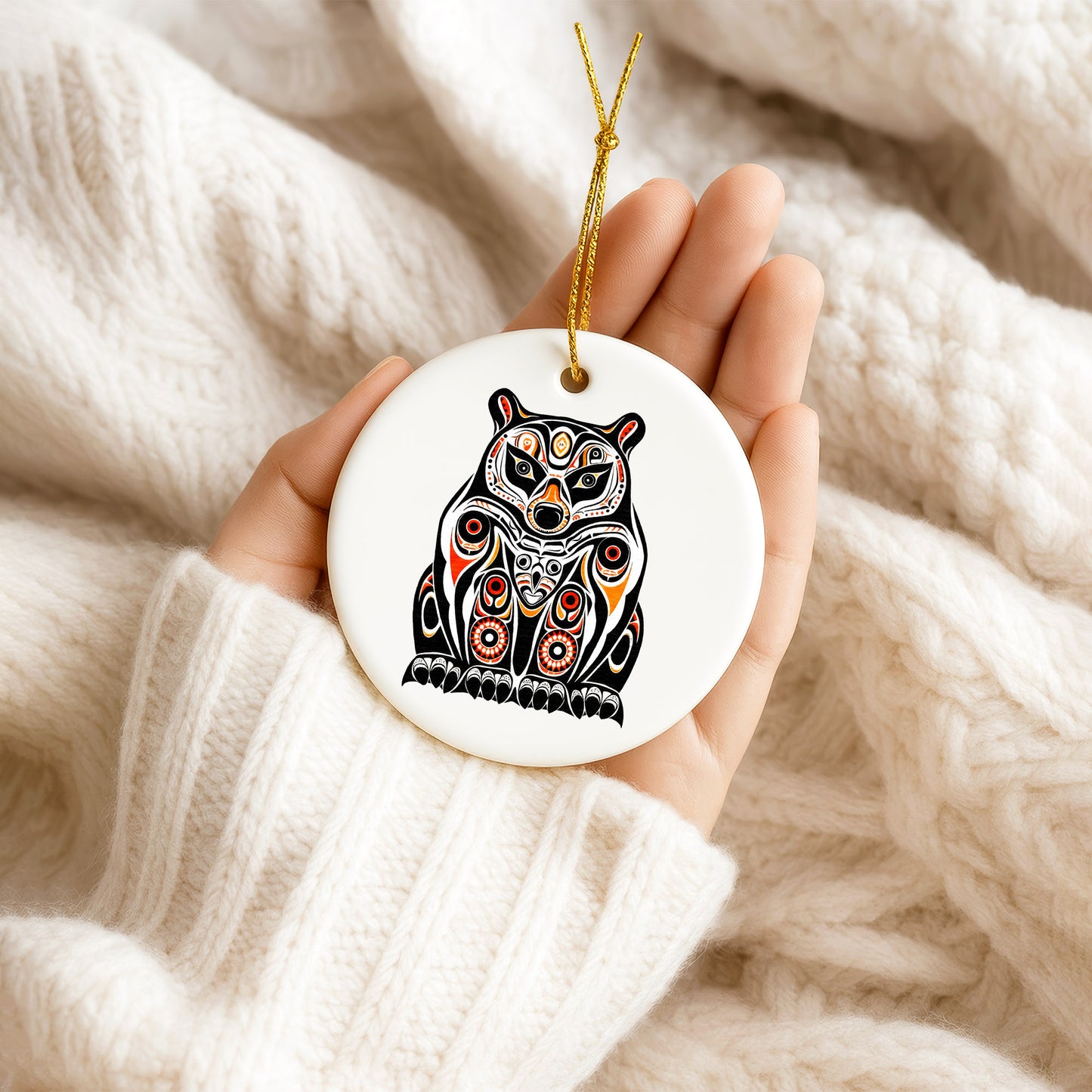 Native Bear Ceramic Ornament - Handcrafted Indigenous Art - Unique Holiday Decor