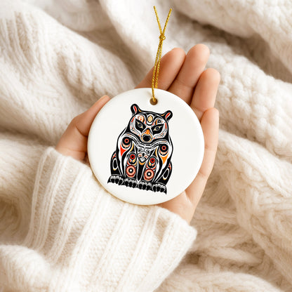 Native Bear Ceramic Ornament - Handcrafted Indigenous Art - Unique Holiday Decor
