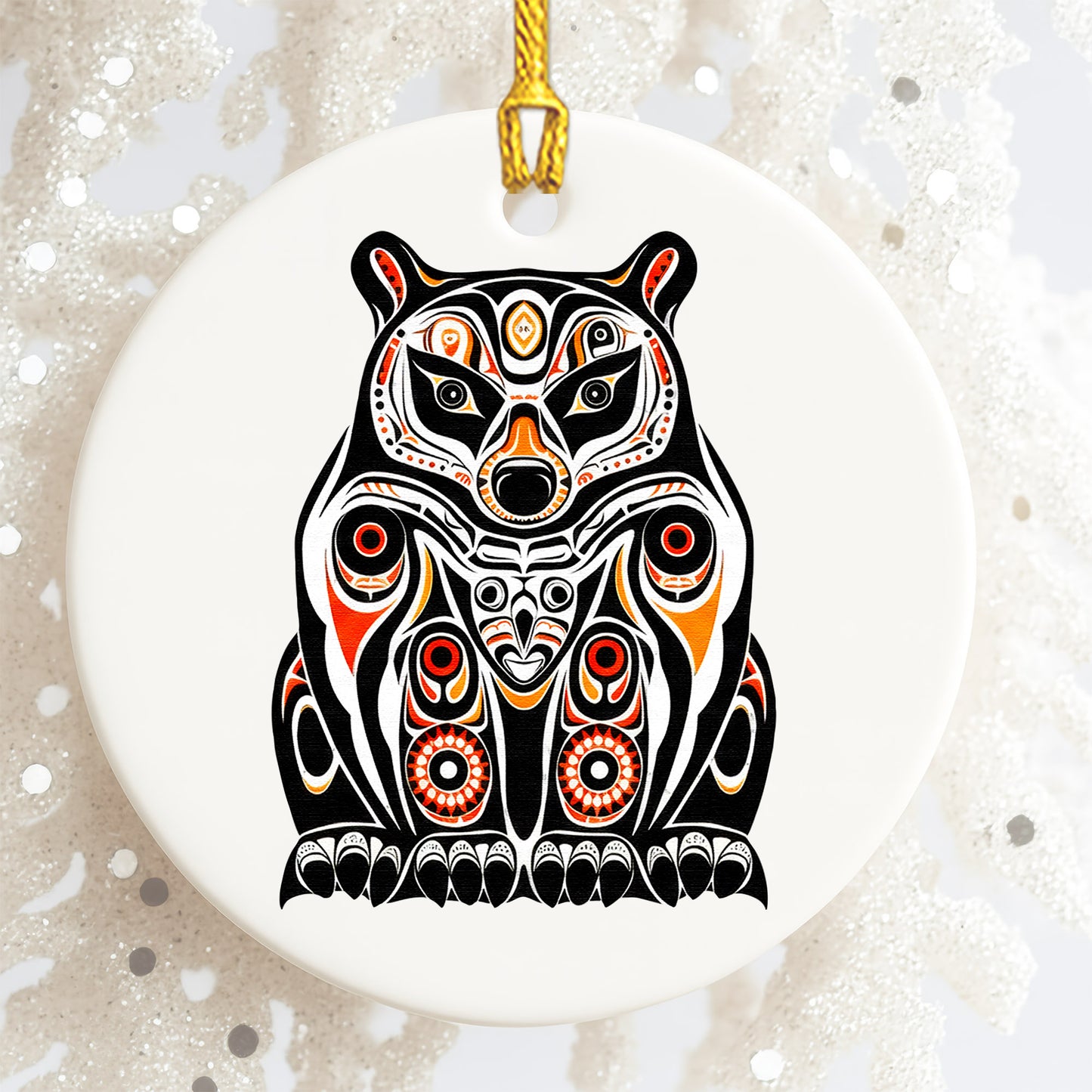 Native Bear Ceramic Ornament - Handcrafted Indigenous Art - Unique Holiday Decor