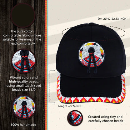 MMIW Feathers Cotton Unisex Baseball Cap With Beaded Patch Brim Native American Style