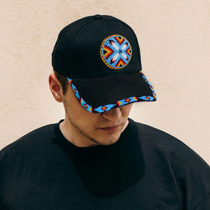 SALE 50% OFF - Cotton Unisex Baseball Cap With Beaded Patch Brim Native American Style