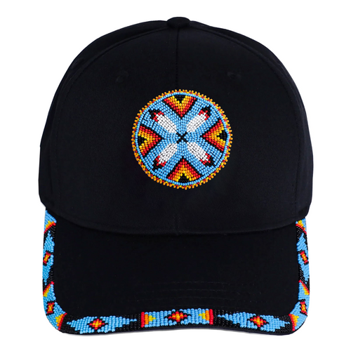 SALE 50% OFF - Cotton Unisex Baseball Cap With Beaded Patch Brim Native American Style