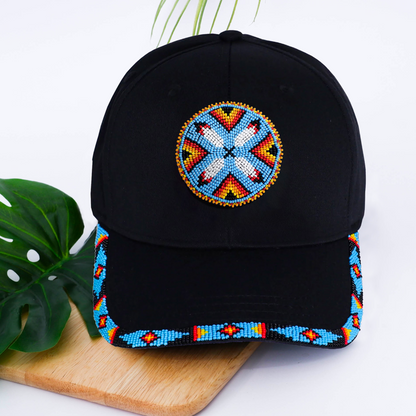 SALE 50% OFF - Cotton Unisex Baseball Cap With Beaded Patch Brim Native American Style