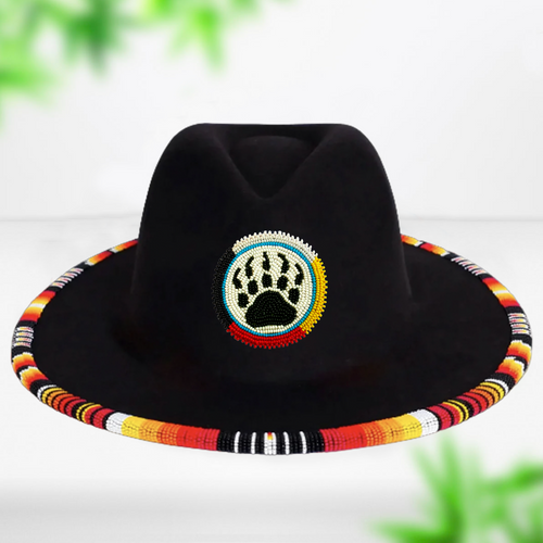 SALE 50% OFF - Bear Paw Fedora Hatband for Men Women Beaded Brim with Native American Style