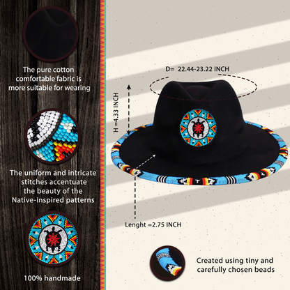 SALE 50% OFF - Blue Turtle Feather Fedora Hatband for Men Women Beaded Brim with Native American Style