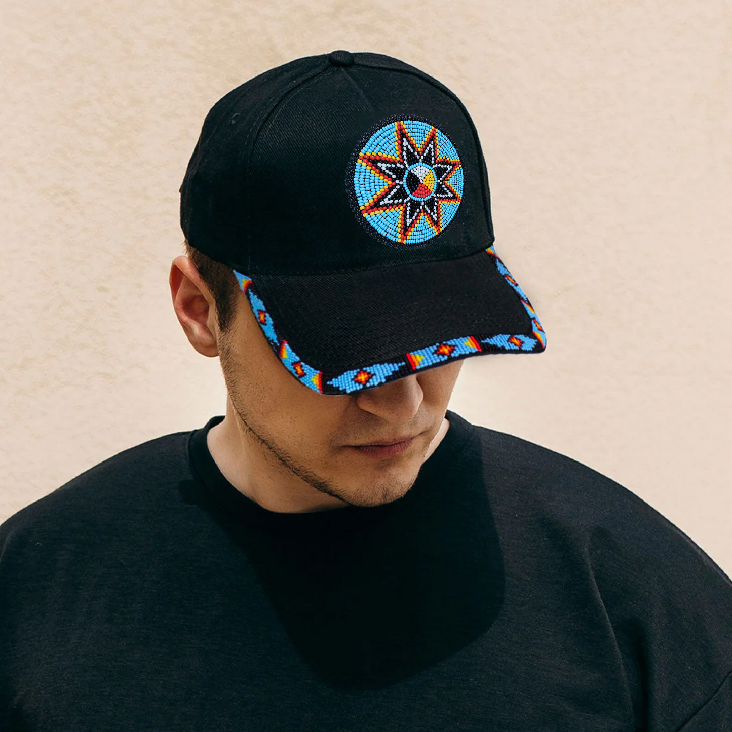 SALE 50% OFF - Medicine Wheel Star Baseball Cap With Patch And Brim Cotton Unisex Native American Style