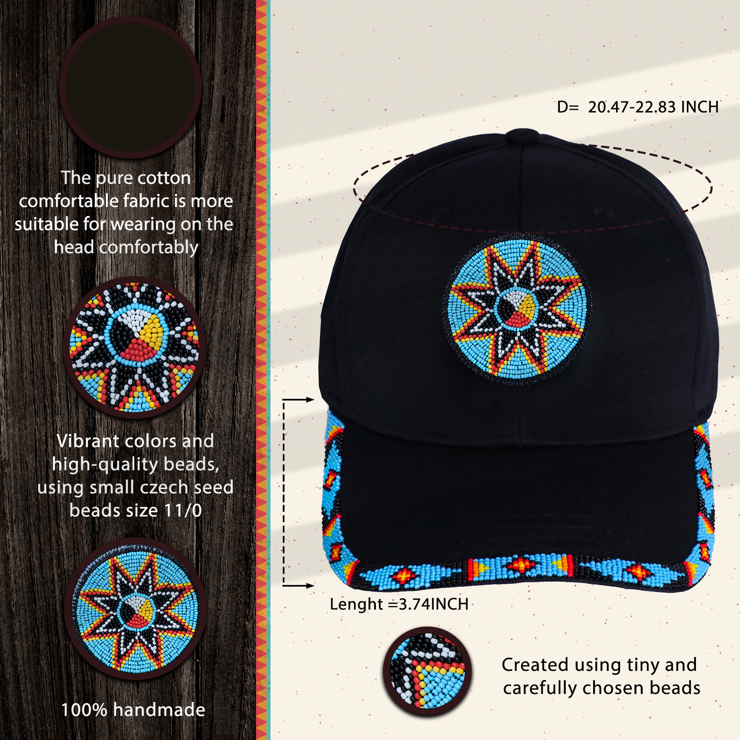 SALE 50% OFF - Medicine Wheel Star Baseball Cap With Patch And Brim Cotton Unisex Native American Style