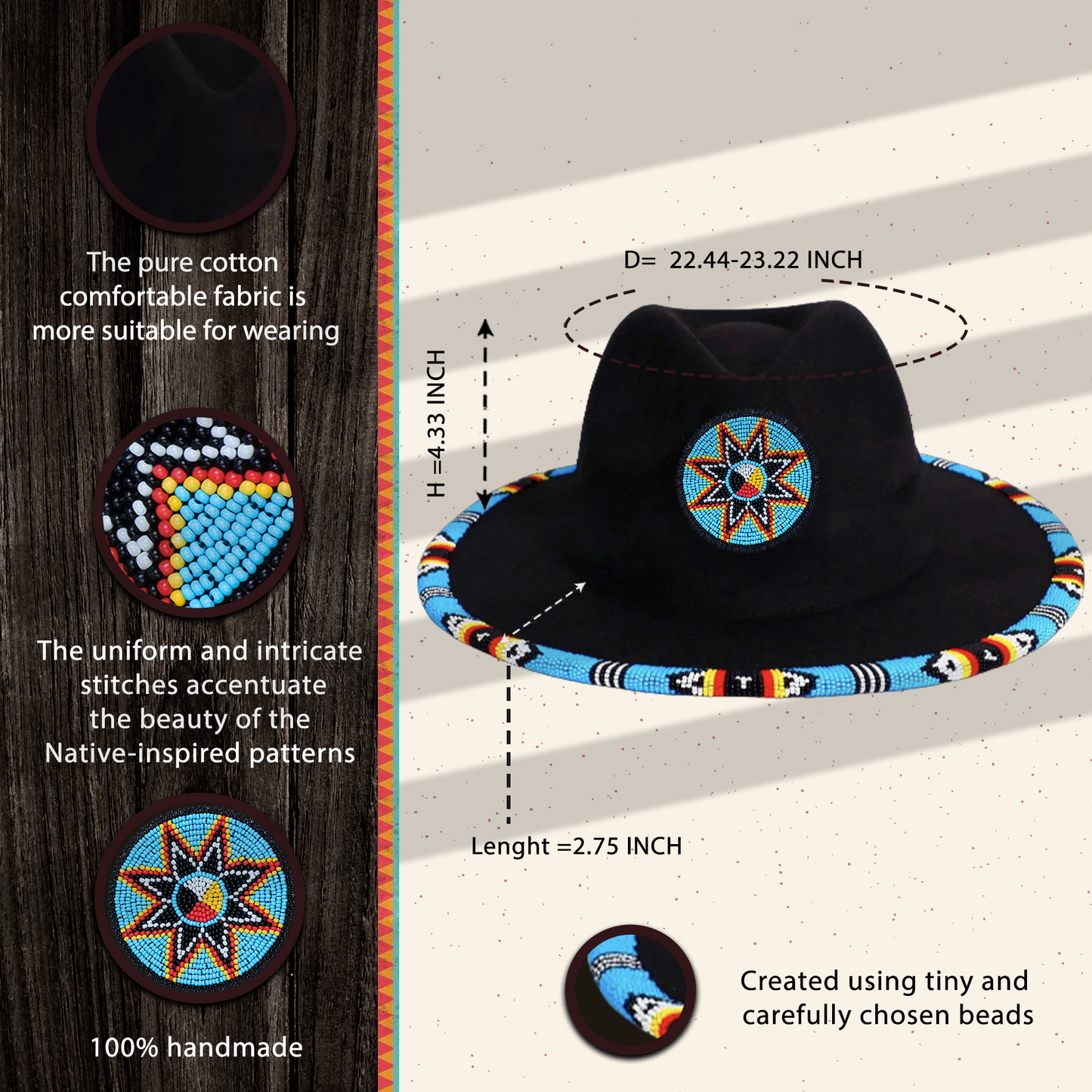 SALE 50% OFF - Medicine Wheel Star Fedora Hatband for Men Women Beaded Brim with Native American Style