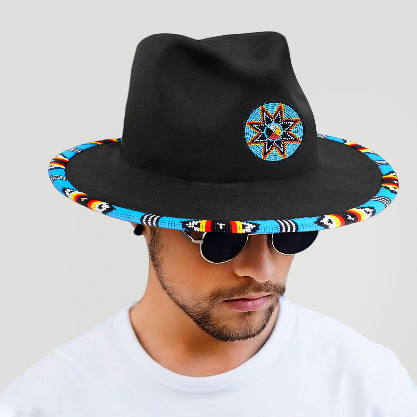 SALE 50% OFF - Medicine Wheel Star Fedora Hatband for Men Women Beaded Brim with Native American Style