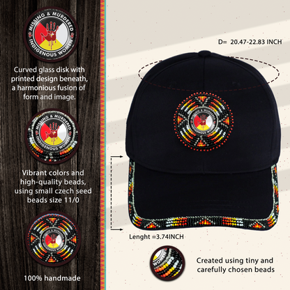 SALE 50% OFF - MMIW Cotton Unisex Baseball Cap With Beaded Patch Brim Native American Style