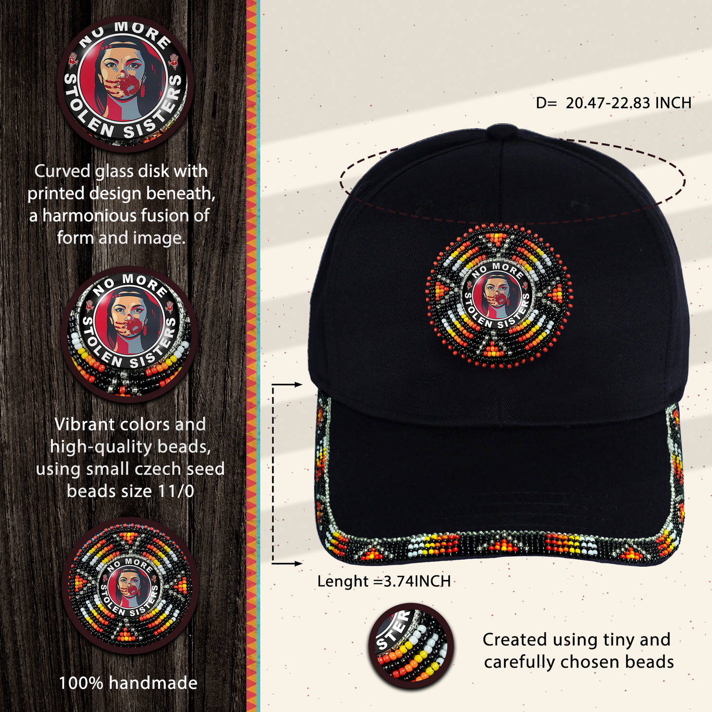 SALE 50% OFF  - Cotton Unisex Baseball Cap Patch Glass with Colorful Brim Beaded Native American Style