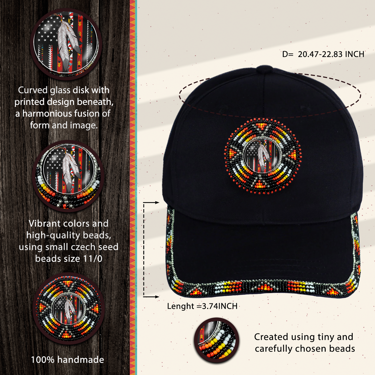 SALE 50% OFF - Flag Feather Baseball Cap With Patch And Brim Cotton Unisex Native American Style