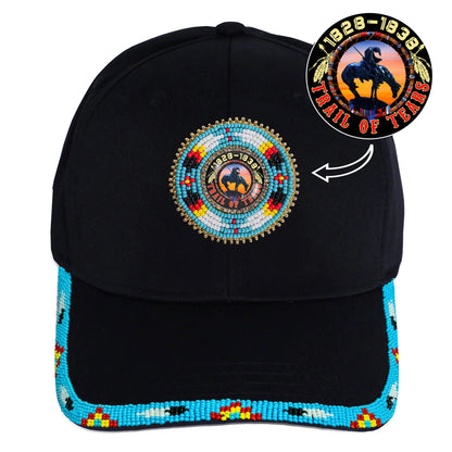 SALE 50% OFF - Trail Of Tears Baseball Patch with Brim Beaded Cotton Cap Native American Style