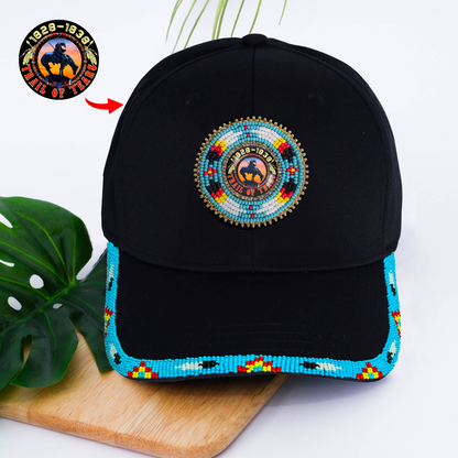 SALE 50% OFF - Trail Of Tears Baseball Patch with Brim Beaded Cotton Cap Native American Style