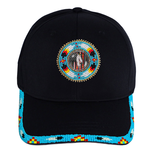 SALE 50% OFF - Flag Feather Baseball Cap With Patch And Brim Cotton Unisex Native American Style