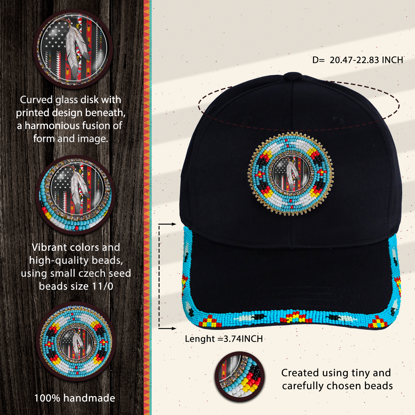 SALE 50% OFF - Flag Feather Baseball Cap With Patch And Brim Cotton Unisex Native American Style