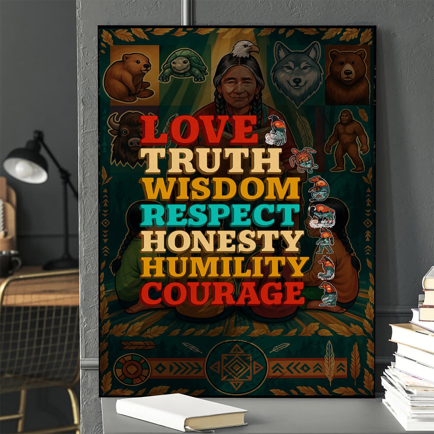 Seven Grandfather Teachings - Values Typography Poster/Canvas