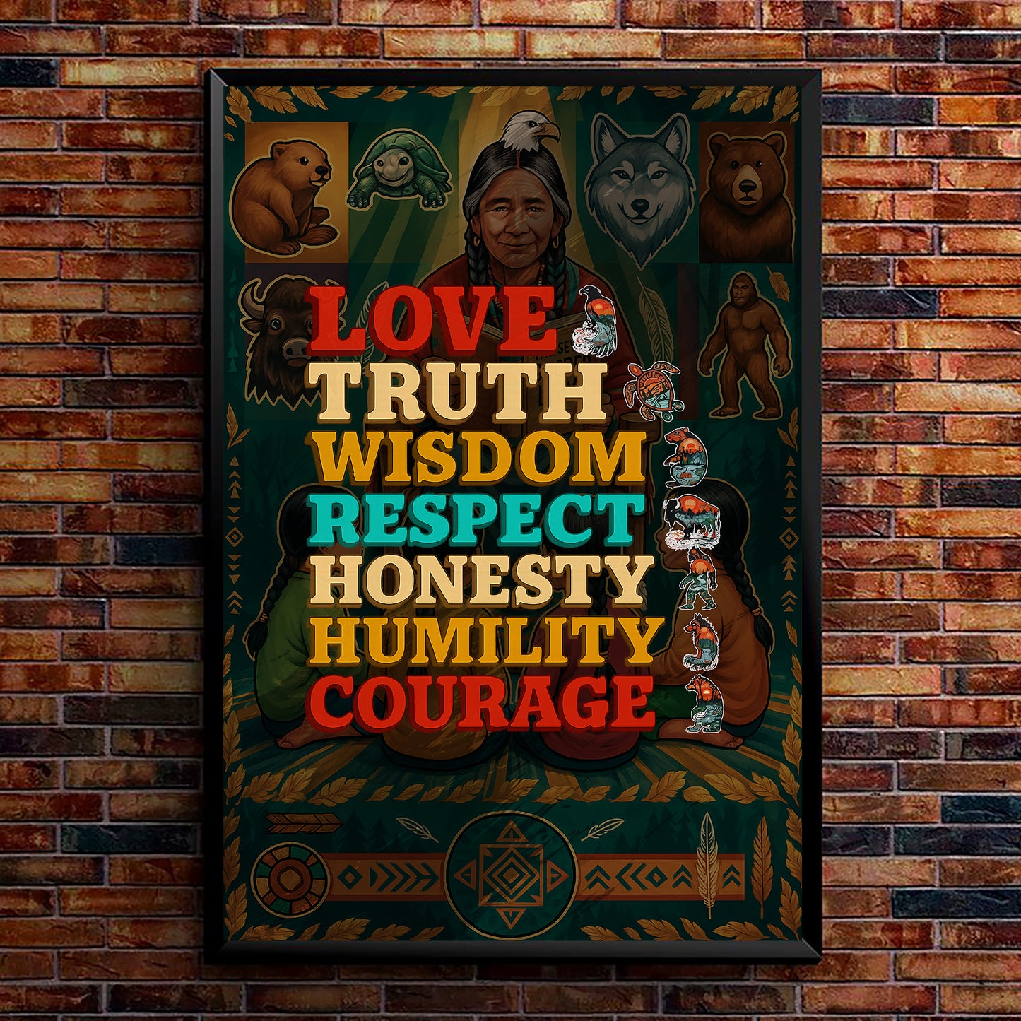 Seven Grandfather Teachings - Values Typography Poster/Canvas