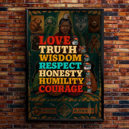 Seven Grandfather Teachings - Values Typography Poster/Canvas