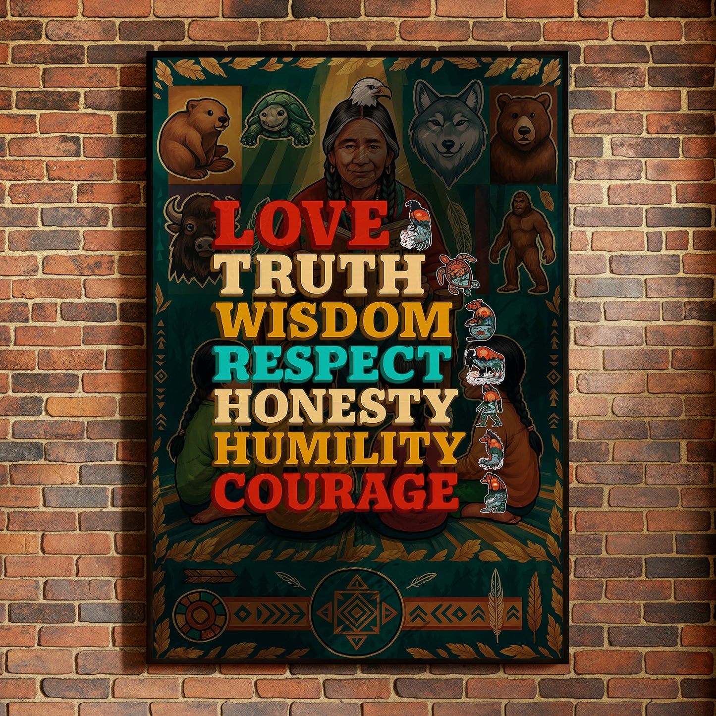 Seven Grandfather Teachings - Values Typography Poster/Canvas