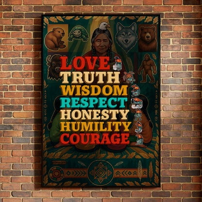 Seven Grandfather Teachings - Values Typography Poster/Canvas