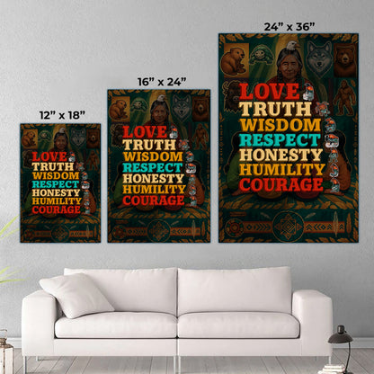Seven Grandfather Teachings - Values Typography Poster/Canvas