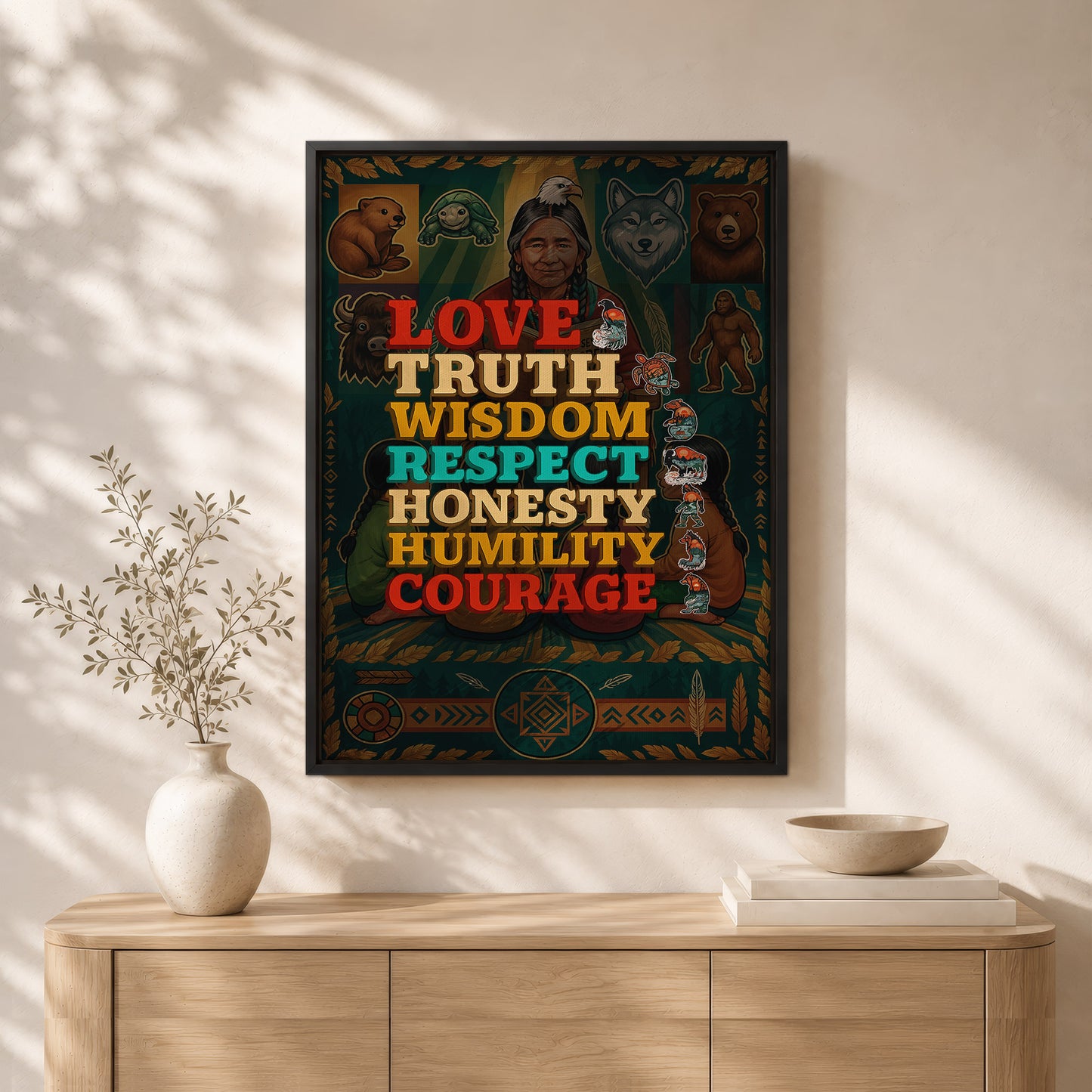 Seven Grandfather Teachings - Values Typography Poster/Canvas