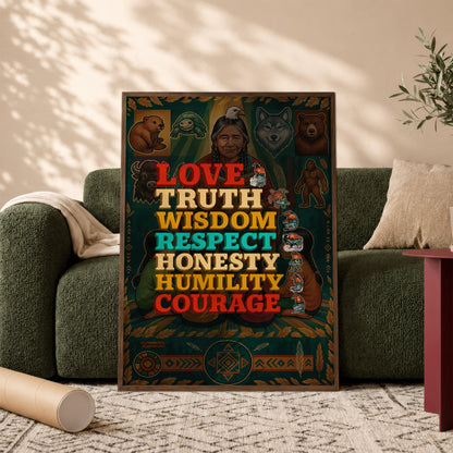 Seven Grandfather Teachings - Values Typography Poster/Canvas