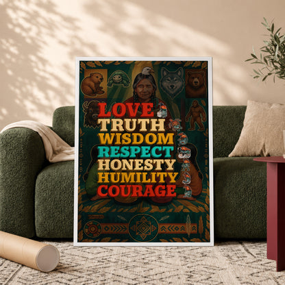 Seven Grandfather Teachings - Values Typography Poster/Canvas