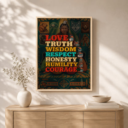 Seven Grandfather Teachings - Values Typography Poster/Canvas