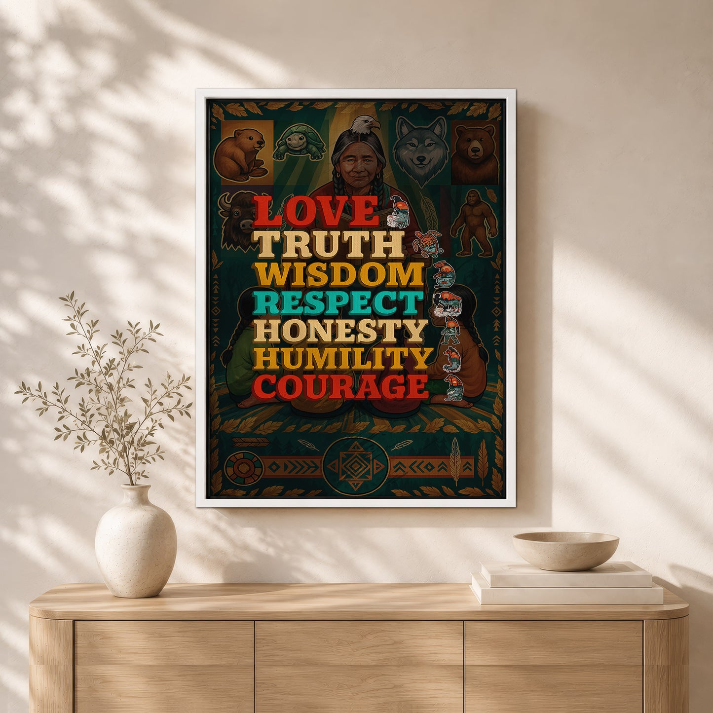 Seven Grandfather Teachings - Values Typography Poster/Canvas