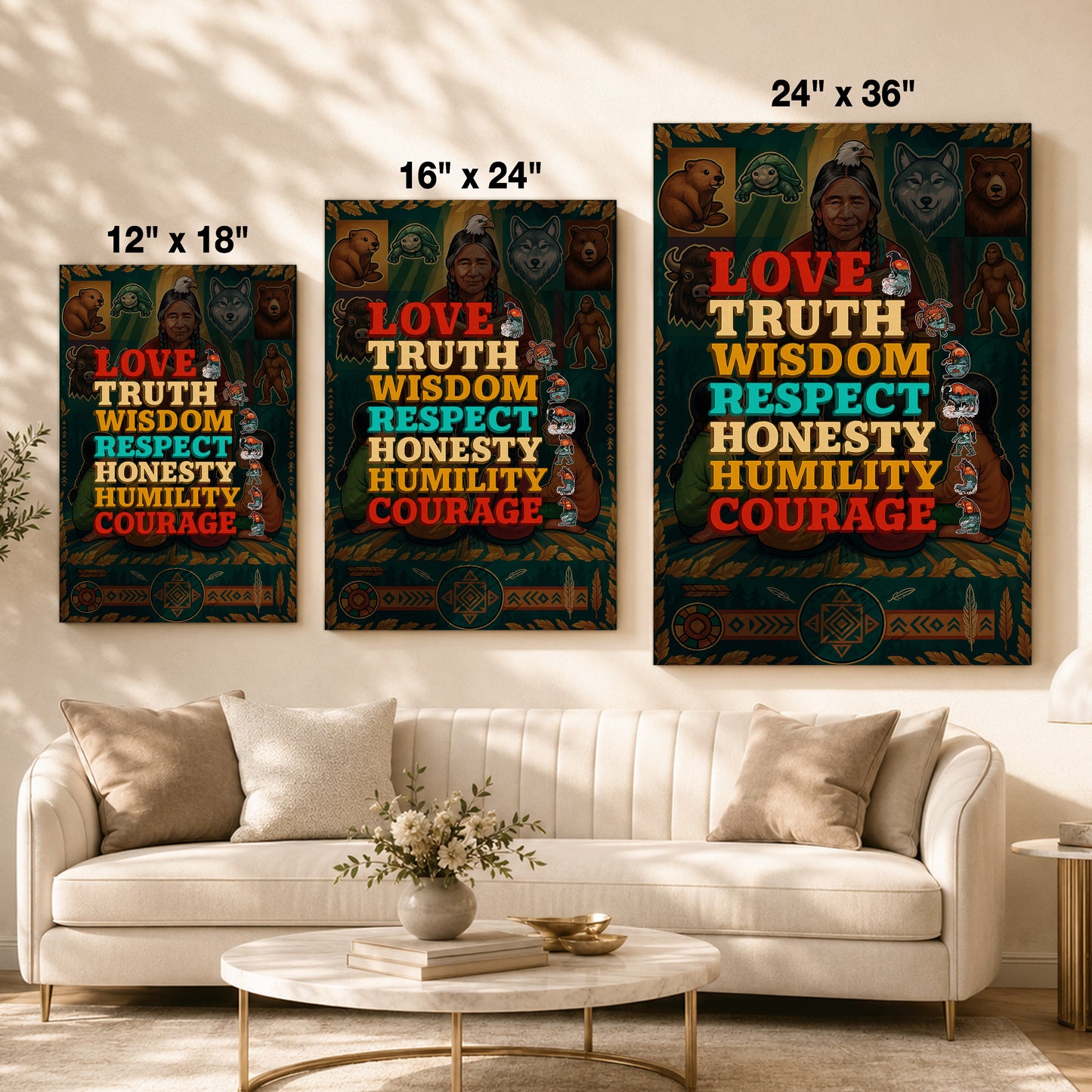 Seven Grandfather Teachings - Values Typography Poster/Canvas
