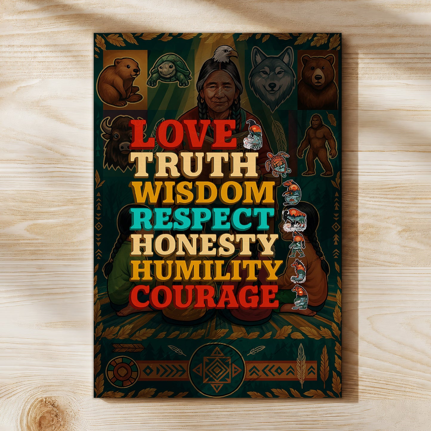 Seven Grandfather Teachings - Values Typography Poster/Canvas