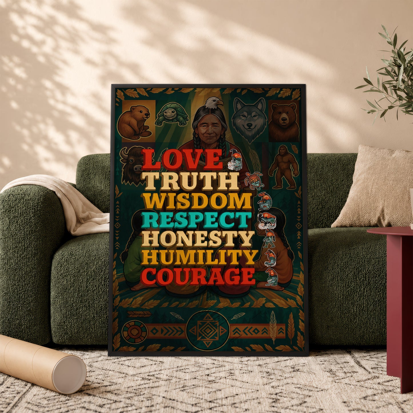 Seven Grandfather Teachings - Values Typography Poster/Canvas