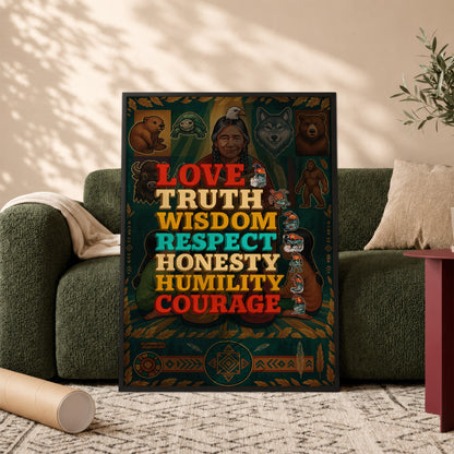 Seven Grandfather Teachings - Values Typography Poster/Canvas