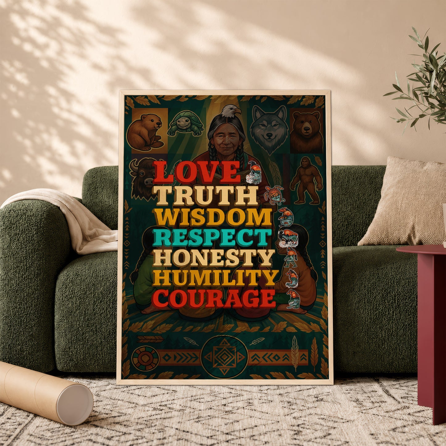 Seven Grandfather Teachings - Values Typography Poster/Canvas