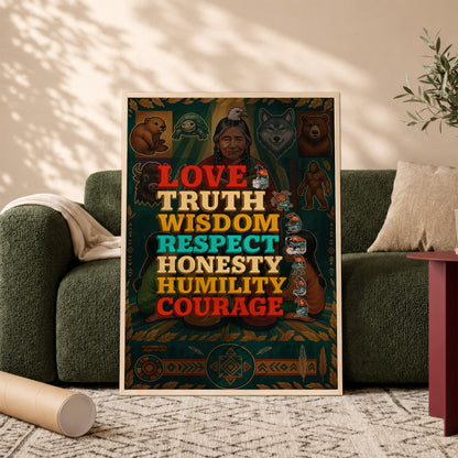 Seven Grandfather Teachings - Values Typography Poster/Canvas