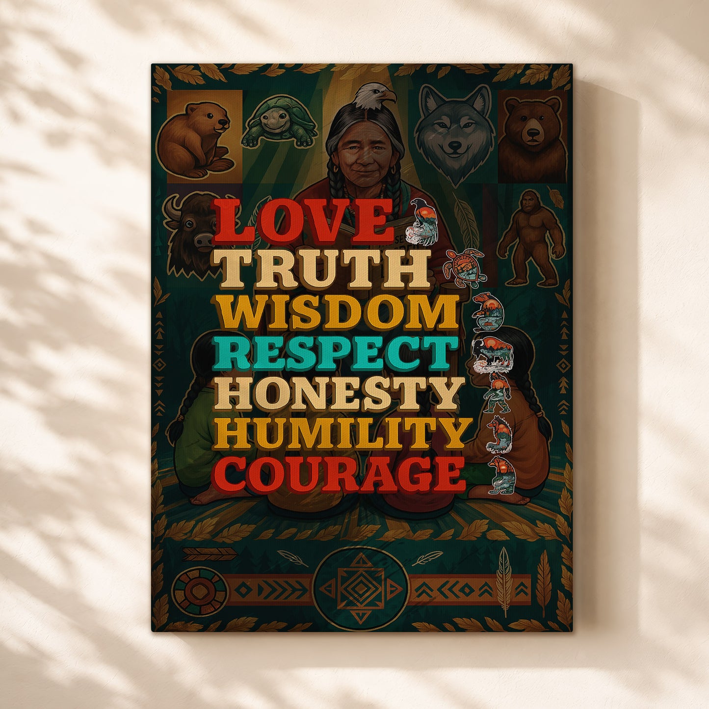 Seven Grandfather Teachings - Values Typography Poster/Canvas