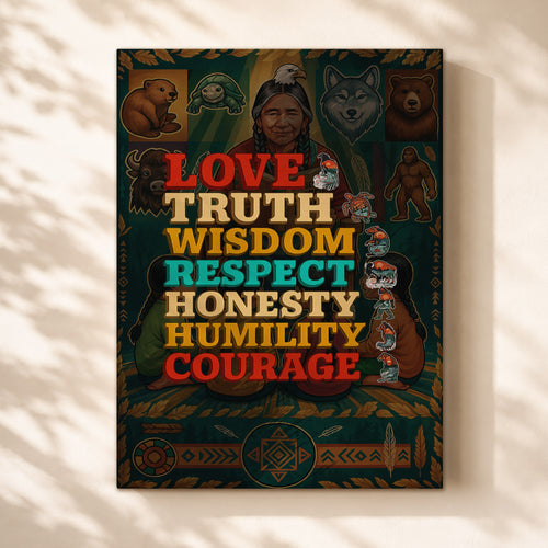 Seven Grandfather Teachings - Values Typography Poster/Canvas