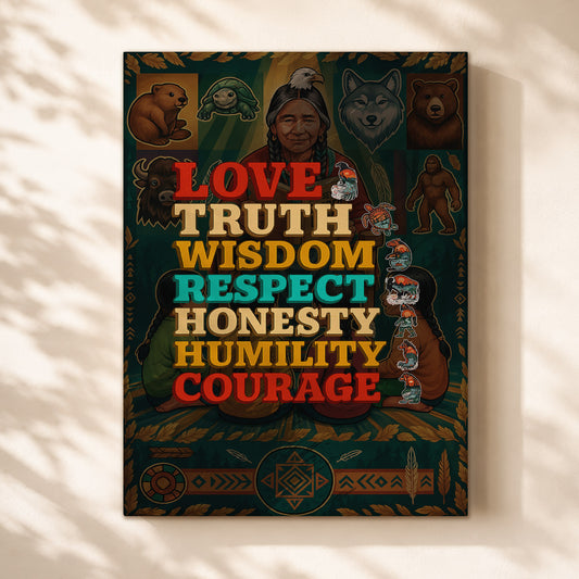Seven Grandfather Teachings - Values Typography Poster/Canvas