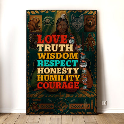 Seven Grandfather Teachings - Values Typography Poster/Canvas