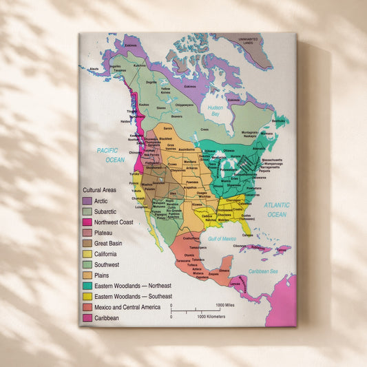 Native American Cultural Regions Map - Indigenous North America Tribes Poster
