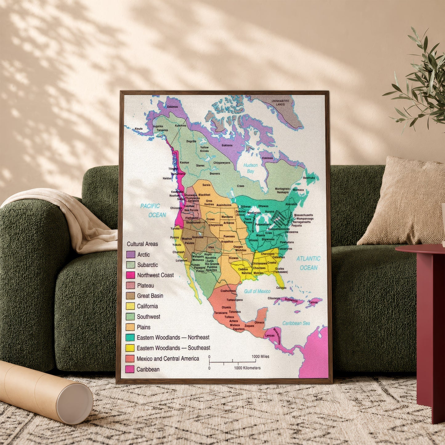 Native American Cultural Regions Map - Indigenous North America Tribes Poster